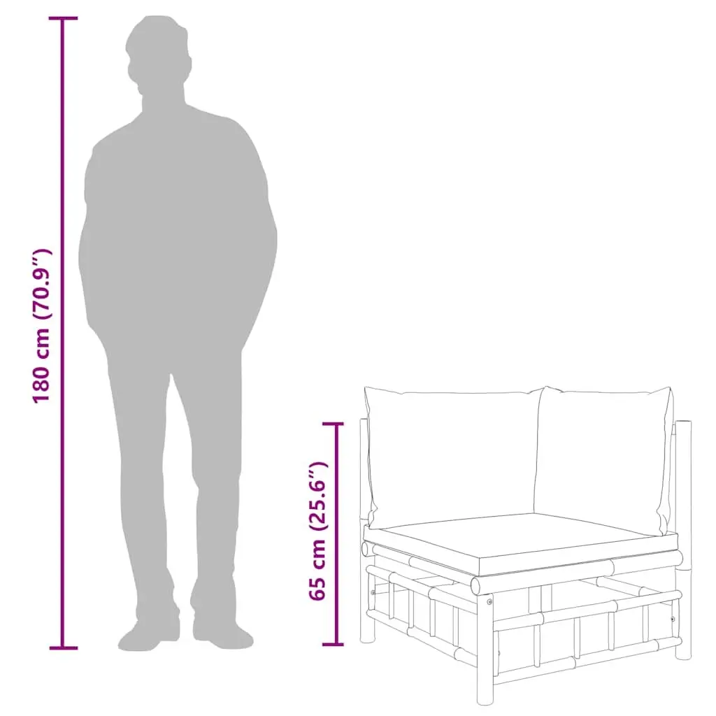 Outdoor Sofa Sectional Bamboo White with Cushions and Backrest