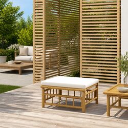 Bamboo Frame Outdoor Footstool with White Cushion