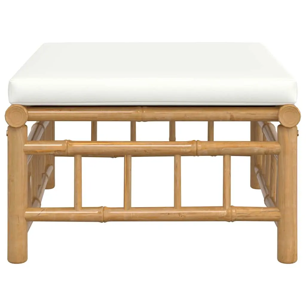 Bamboo Frame Outdoor Footstool with White Cushion