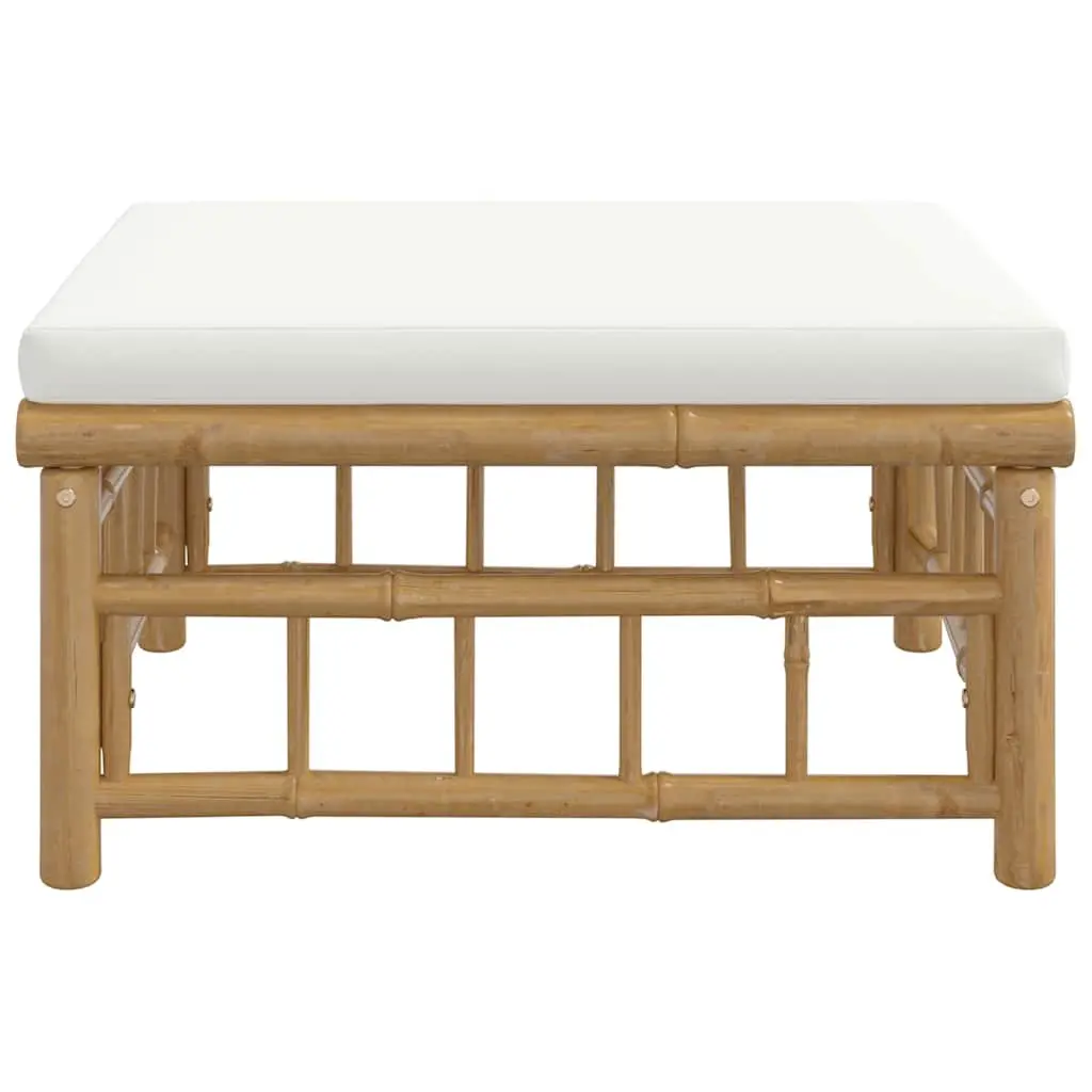 Bamboo Frame Outdoor Footstool with White Cushion