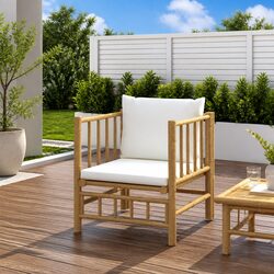 Stylish Bamboo Sectional Sofa with Cream White Cushions
