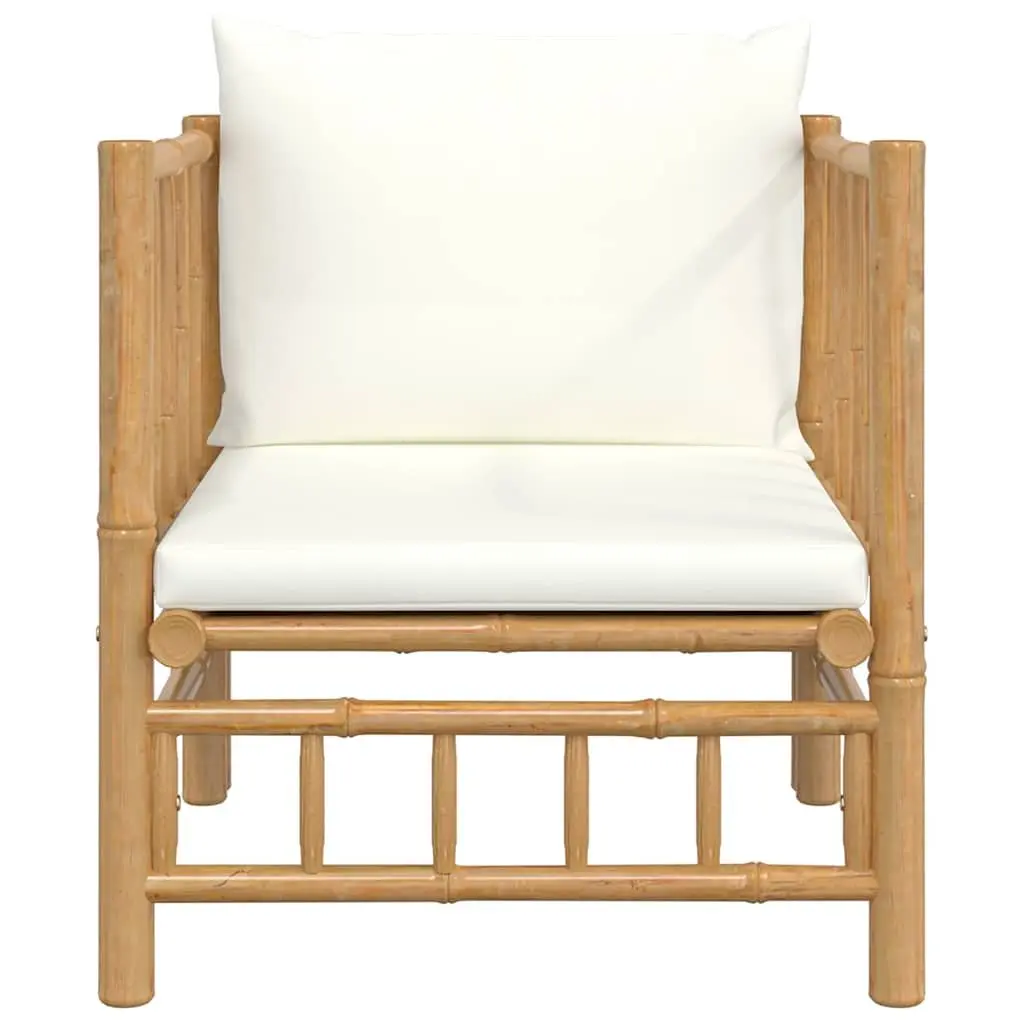 Bamboo Sectional Sofa with Cream White Cushions