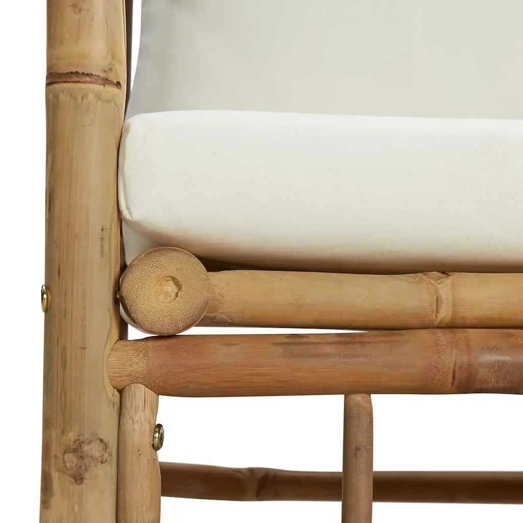 Bamboo Sectional Sofa with Cream White Cushions