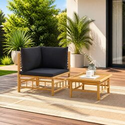 2-Piece Bamboo Lounge Set with Grey Cushions