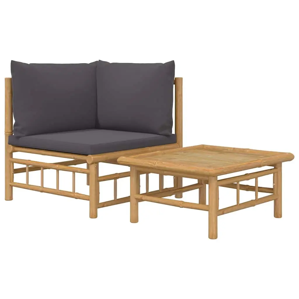 Outdoor Sofa Set Bamboo 2 Piece Grey Cushions