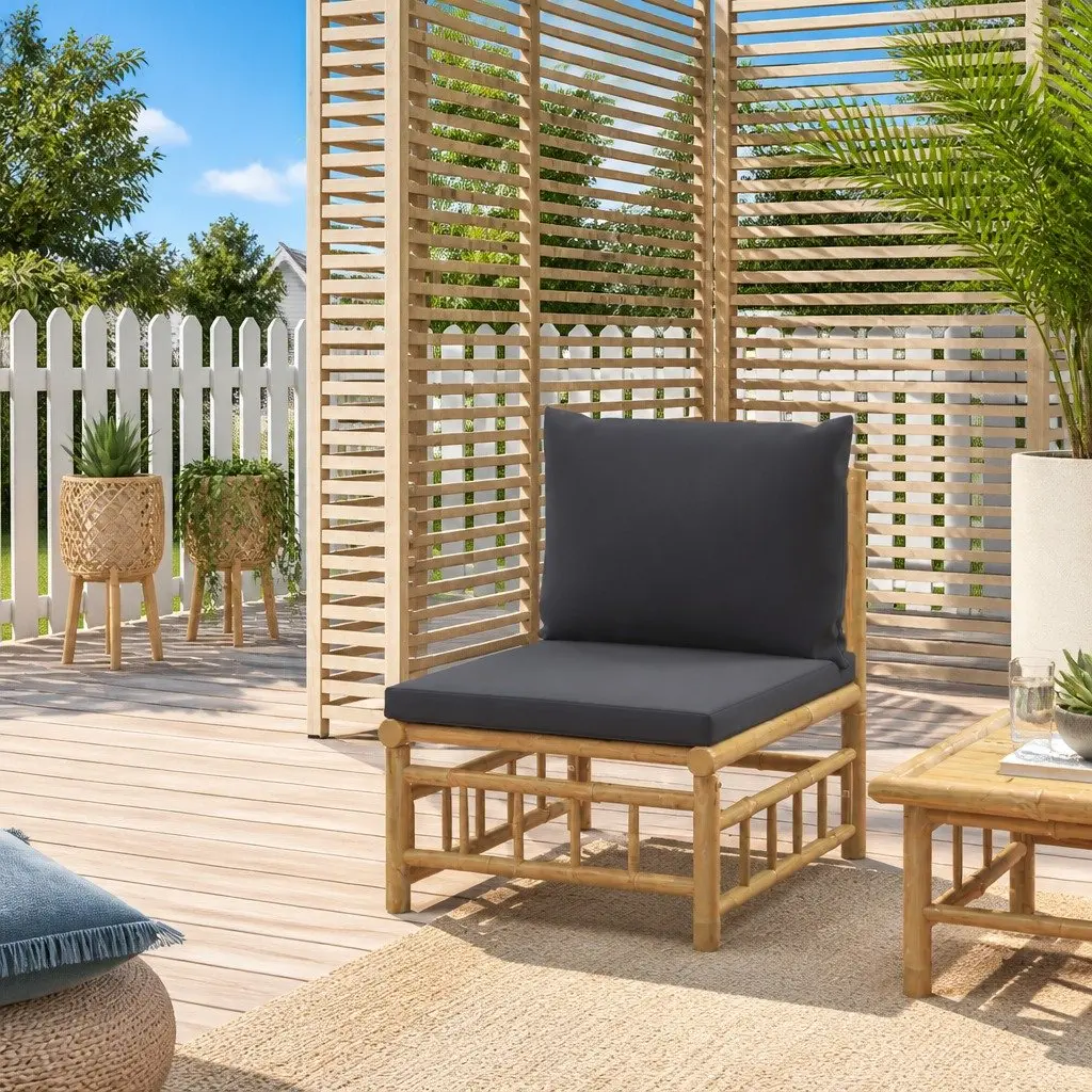 Middle Sofa Section Bamboo Grey Cushions Modular Outdoor Garden Furniture