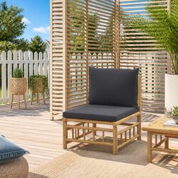 Bamboo Middle Sofa for Outdoor Spaces with Grey Cushions