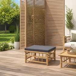 Stylish Bamboo Footstool with Thick Grey Cushion for Outdoor Use