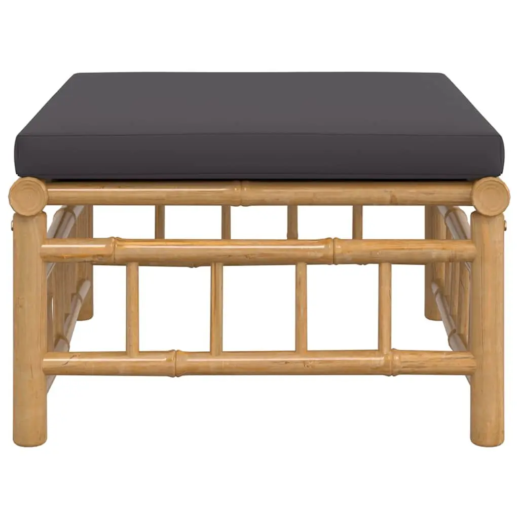 Bamboo Footstool with Thick Grey Cushion for Outdoor Use