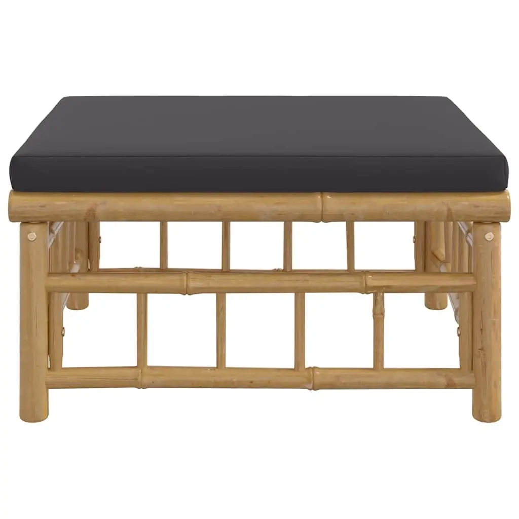Bamboo Footstool with Thick Grey Cushion for Outdoor Use