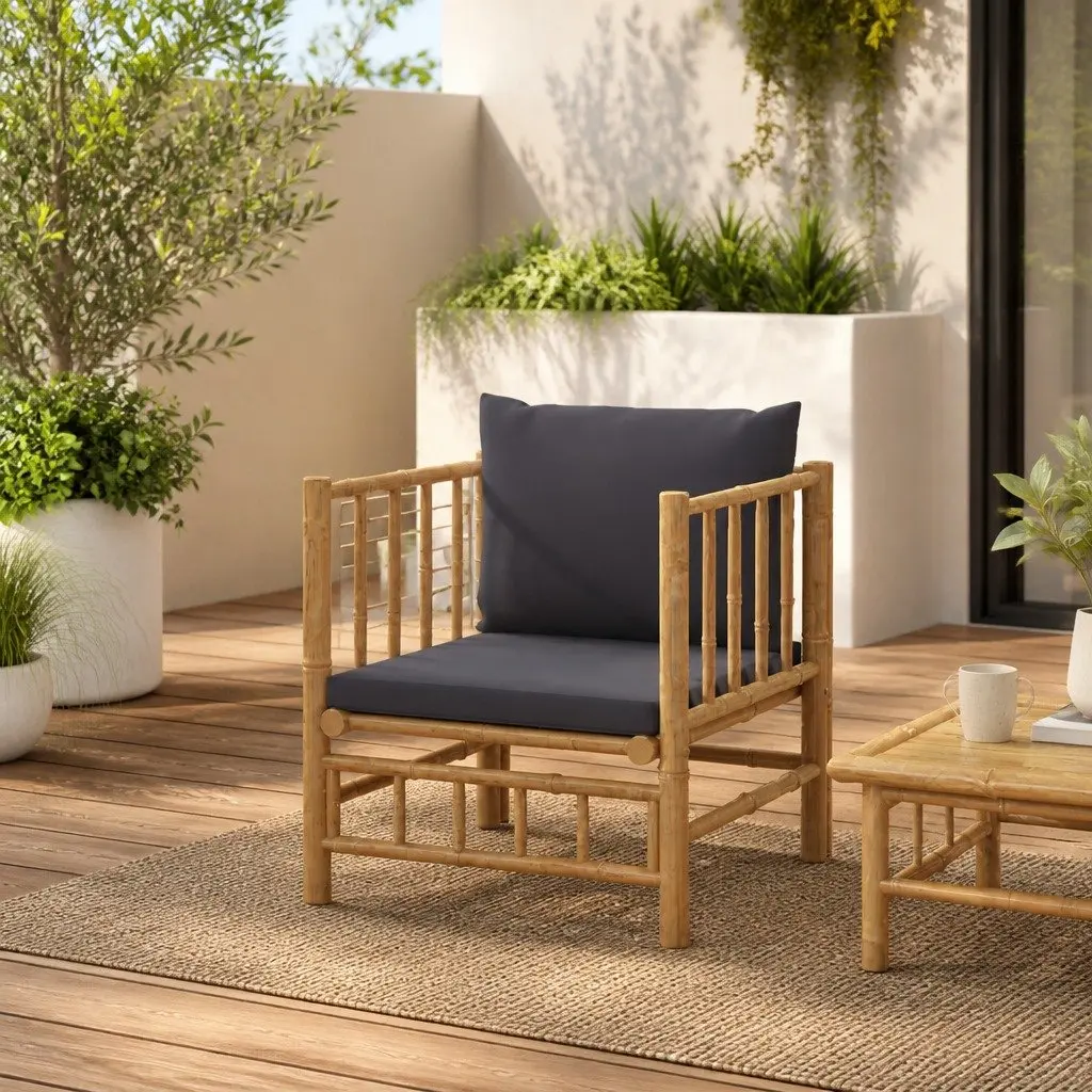 Bamboo Modular Outdoor Sectional Sofa with Grey Cushions