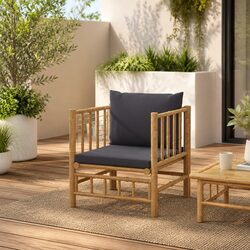 Stylish Bamboo Modular Outdoor Sectional Sofa with Grey Cushions