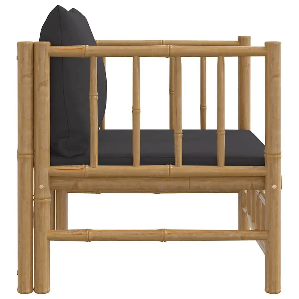 Bamboo Modular Outdoor Sectional Sofa with Grey Cushions