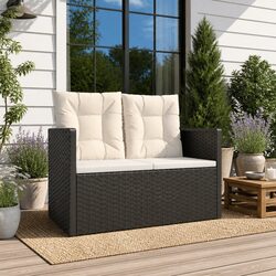 Durable Black Garden Bench with Cushions 105cm