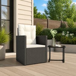 Durable Black Poly Rattan Outdoor Armchair with Cushions