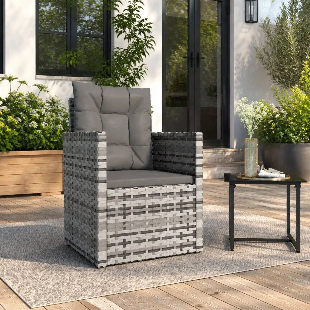Garden Armchair Poly Rattan Grey with Cushions Steel Frame