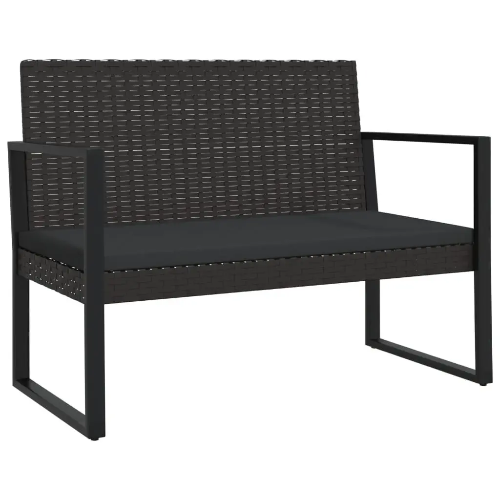 Garden Bench Poly Rattan 106cm Black with Cushions