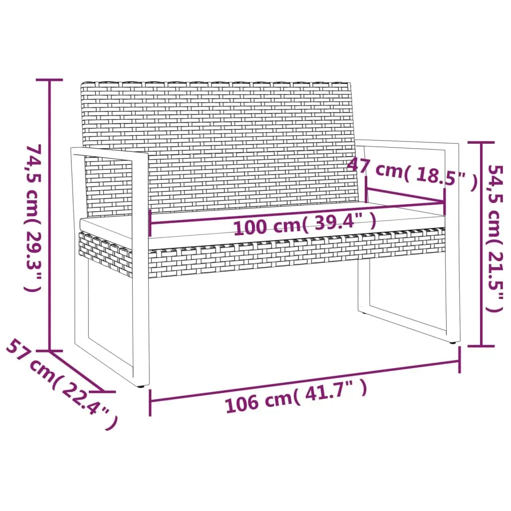 Garden Bench Poly Rattan 106cm Black with Cushions
