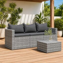 Durable 3-Seater Outdoor Garden Sofa in Grey Poly Rattan