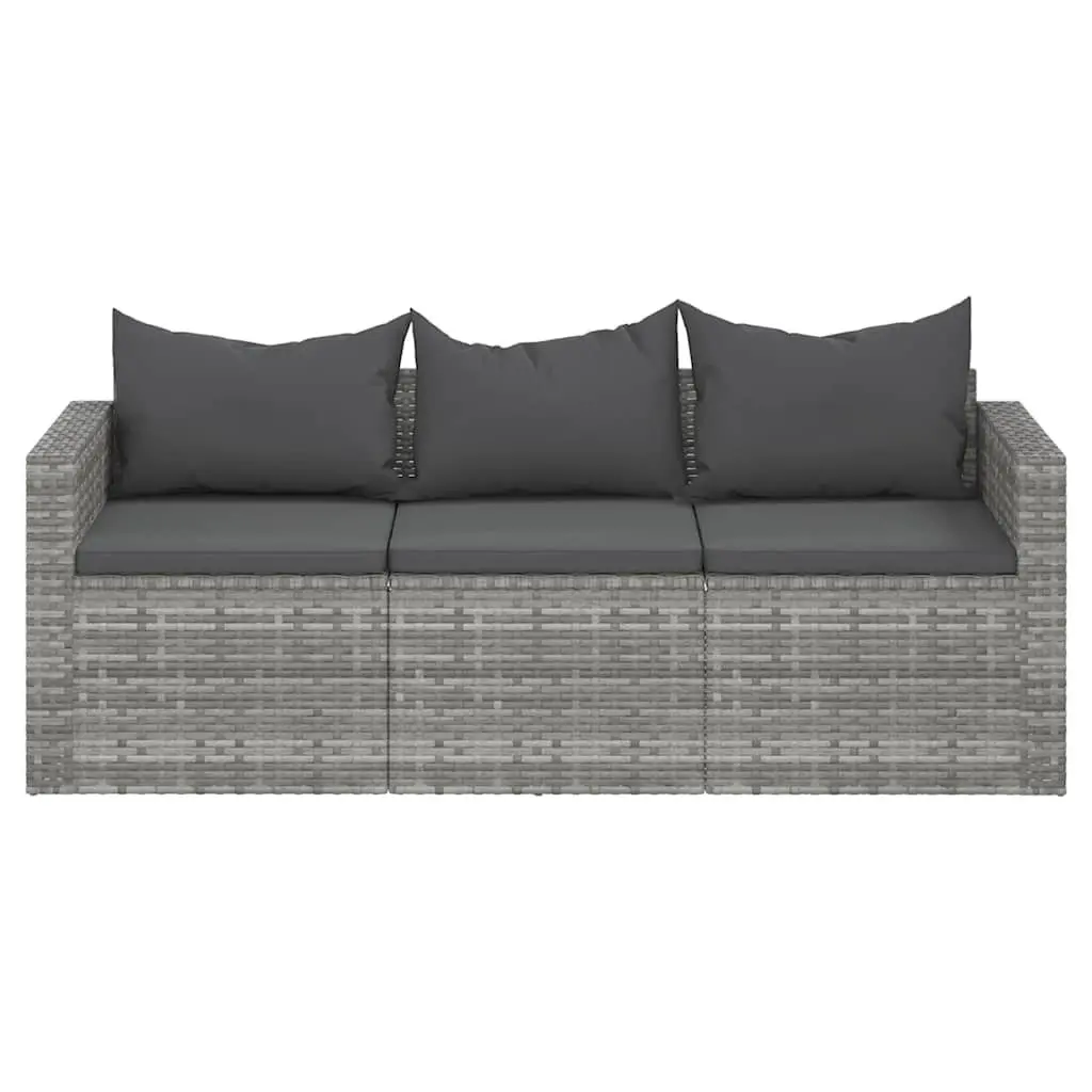 3-Seater Garden Sofa Poly Rattan Grey with Cushions