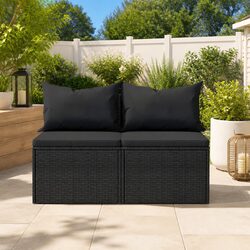 Black Outdoor Rattan Sectional Sofa Set with Cushions