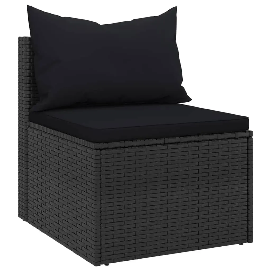 Black Outdoor Rattan Sectional Sofa Set with Cushions