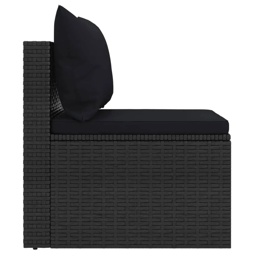 Black Outdoor Rattan Sectional Sofa Set with Cushions