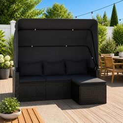 Durable 3-Seater Garden Sofa with Adjustable Roof