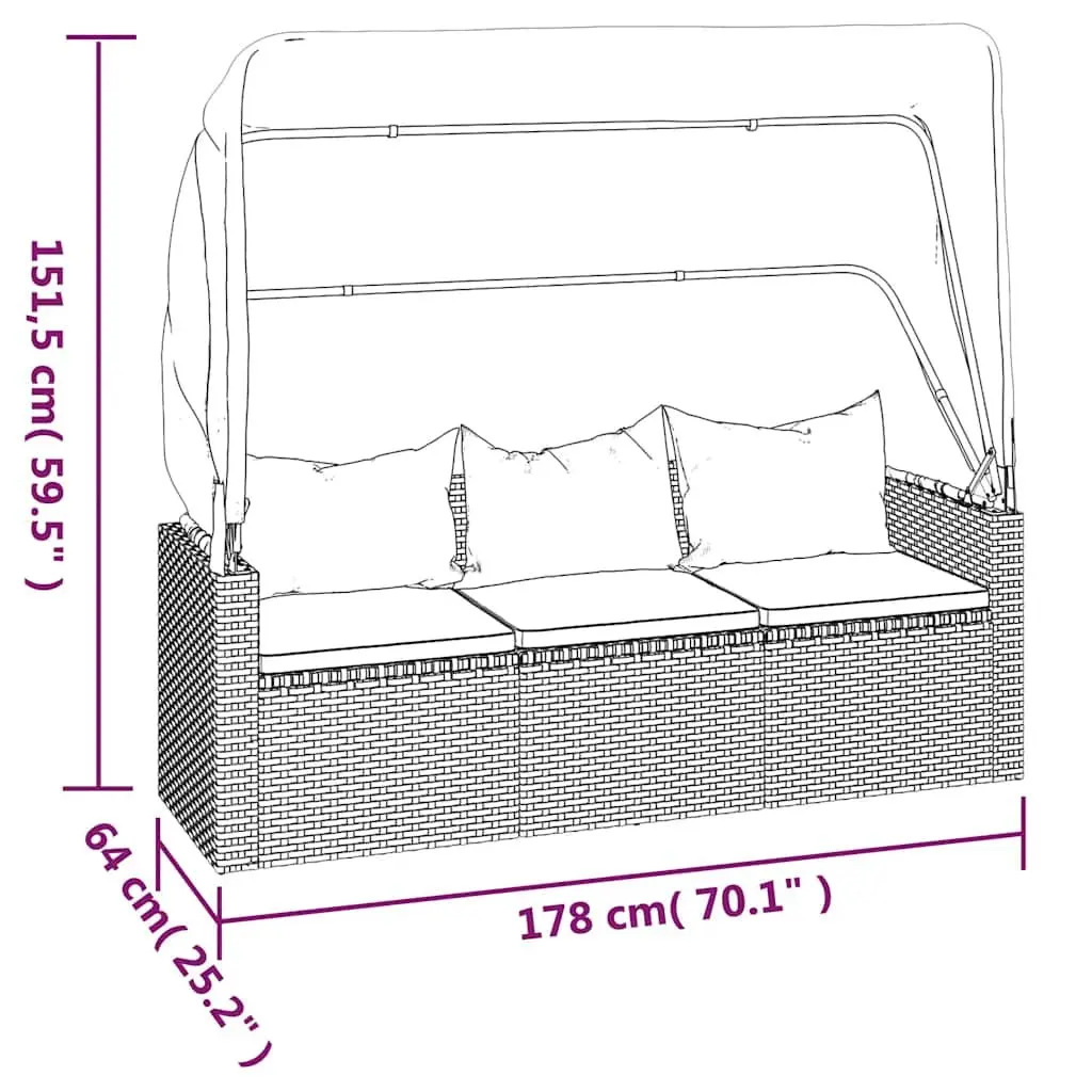 3-Seater Garden Sofa with Adjustable Roof