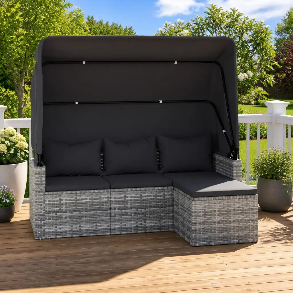 3-Seater Outdoor Sofa with Adjustable Roof