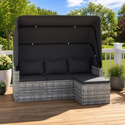 Durable 3-Seater Outdoor Sofa with Adjustable Roof