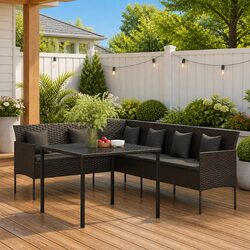 Stylish 2 Piece Garden Dining Set in Black Poly Rattan