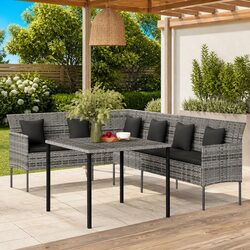 Durable Grey Poly Rattan Garden Dining Set with Cushions