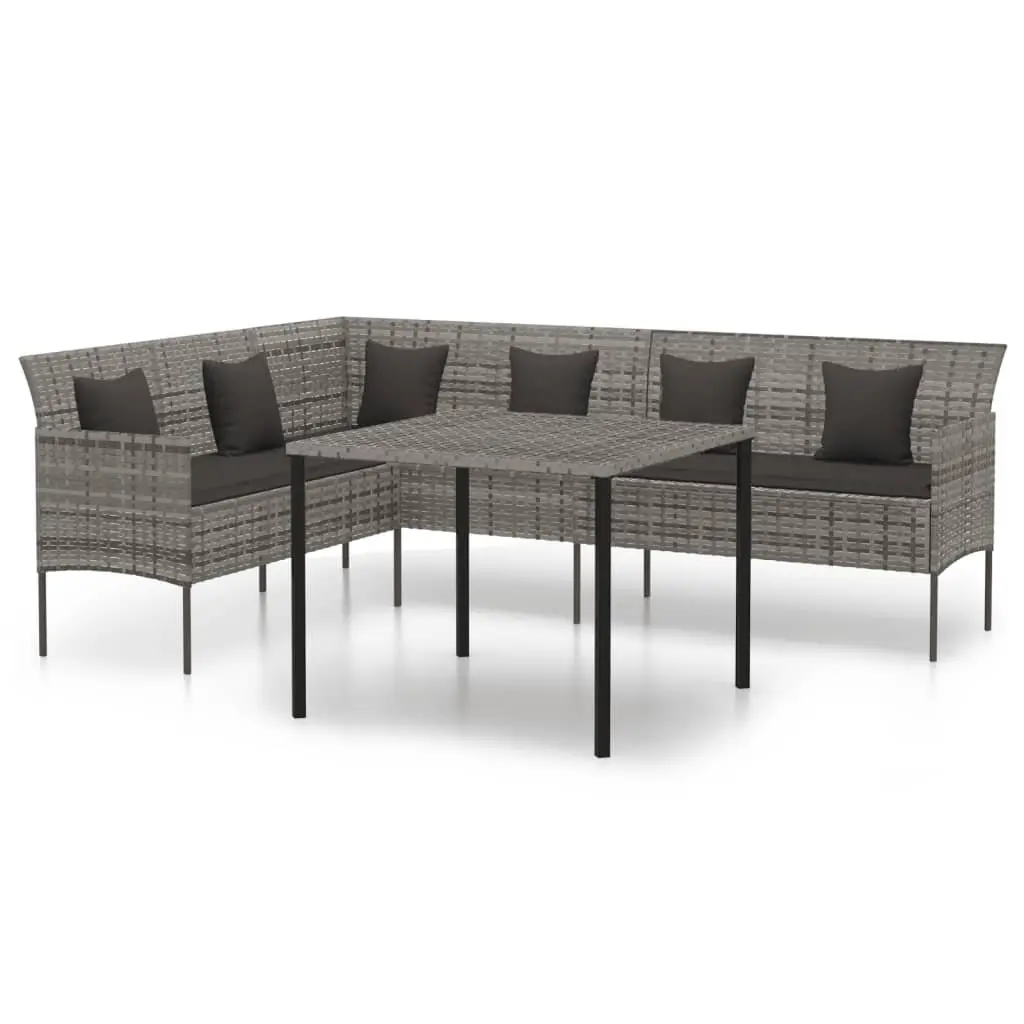 Grey Poly Rattan Garden Dining Set with Cushions