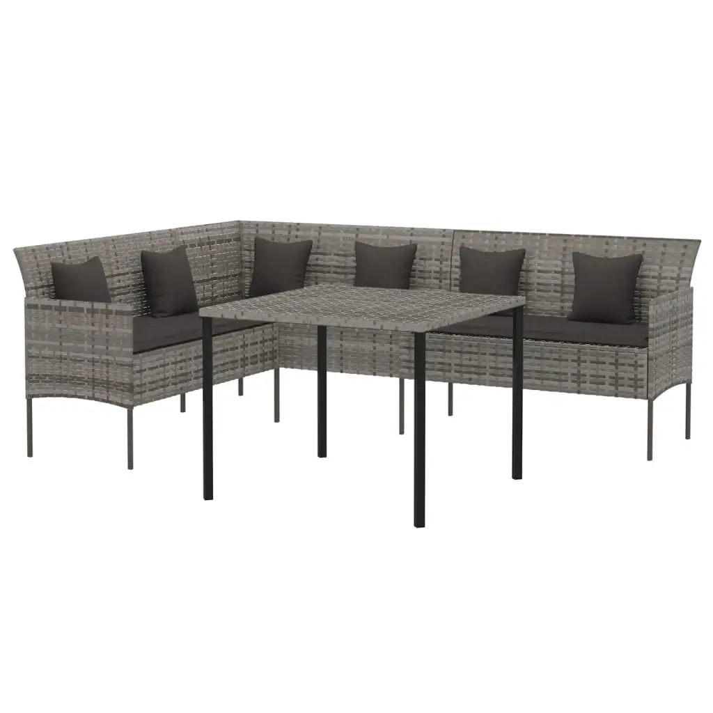 Grey Poly Rattan Garden Dining Set with Cushions