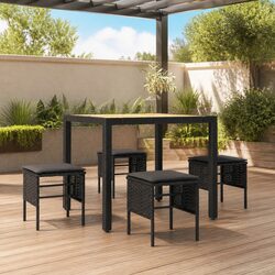 4-Piece Black Poly Rattan Garden Footstools with Cushions