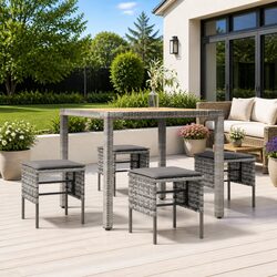 Durable Garden Footstools Set of 4 with Cushions - Grey