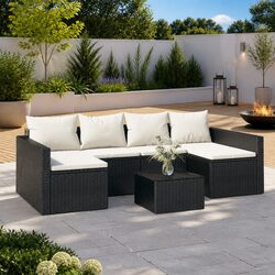 Durable Black Garden Lounge Set with Cushions and Table