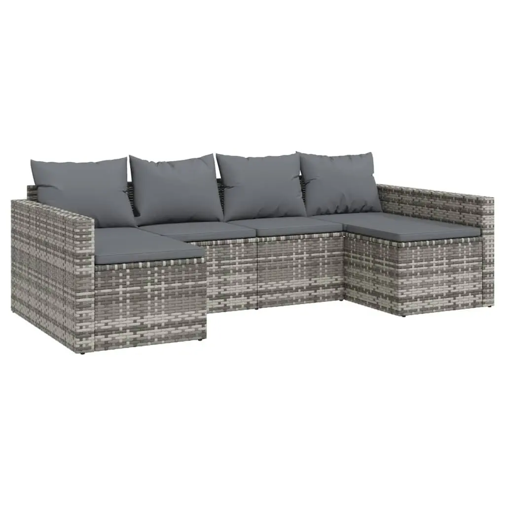 2 Piece Garden Lounge Set PE Rattan Grey with Cushions