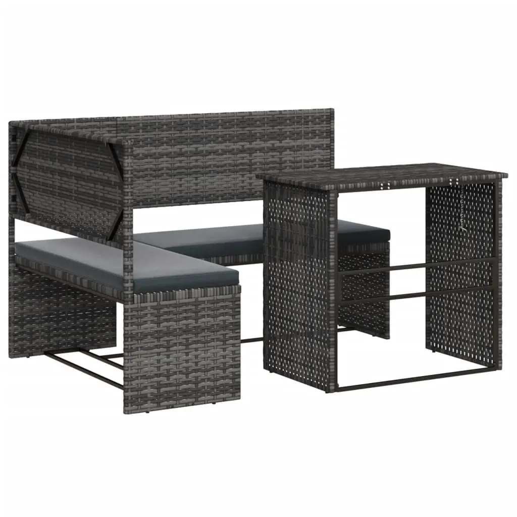 L-Shaped Garden Sofa Set with Table Grey Poly Rattan Outdoor Furniture