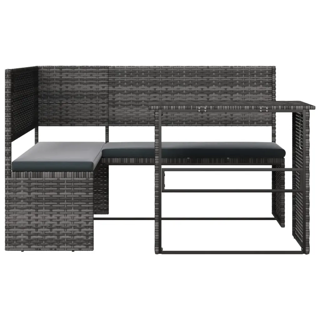 L-Shaped Garden Sofa Set with Table Grey Poly Rattan Outdoor Furniture
