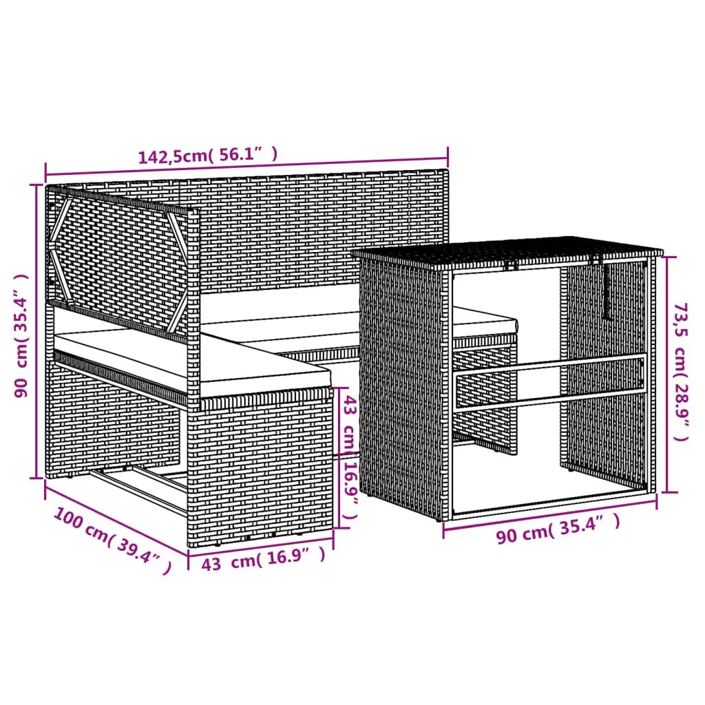 L-Shaped Garden Sofa Set with Table Grey Poly Rattan Outdoor Furniture