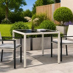 Modern White Poly Rattan Garden Dining Table 90x90x75cm