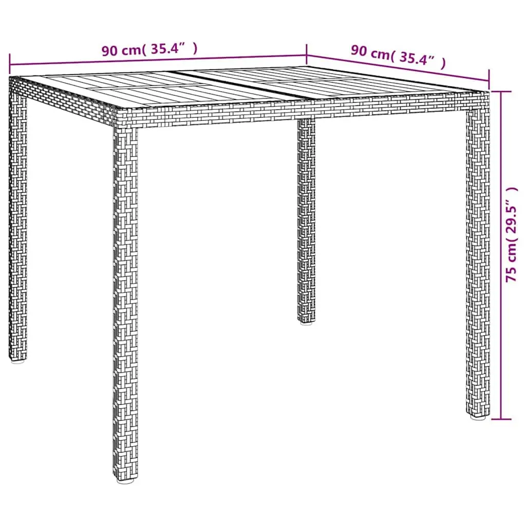 Grey Poly Rattan Garden Table 90 x 90 x 75 cm