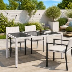 Sturdy White Poly Rattan Garden Dining Table 150x90x75cm