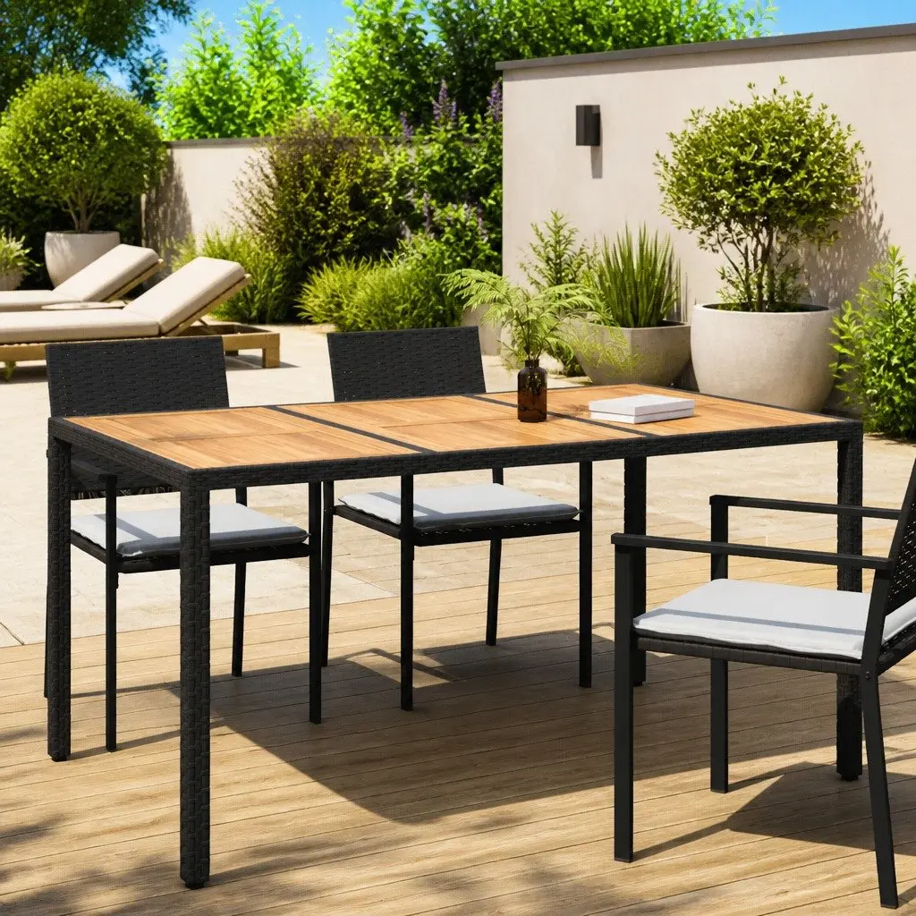 Black Poly Rattan Garden Dining Table 150x90x75cm