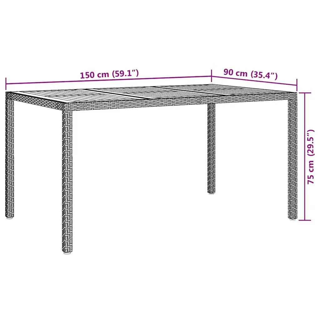 Black Poly Rattan Garden Dining Table 150x90x75cm