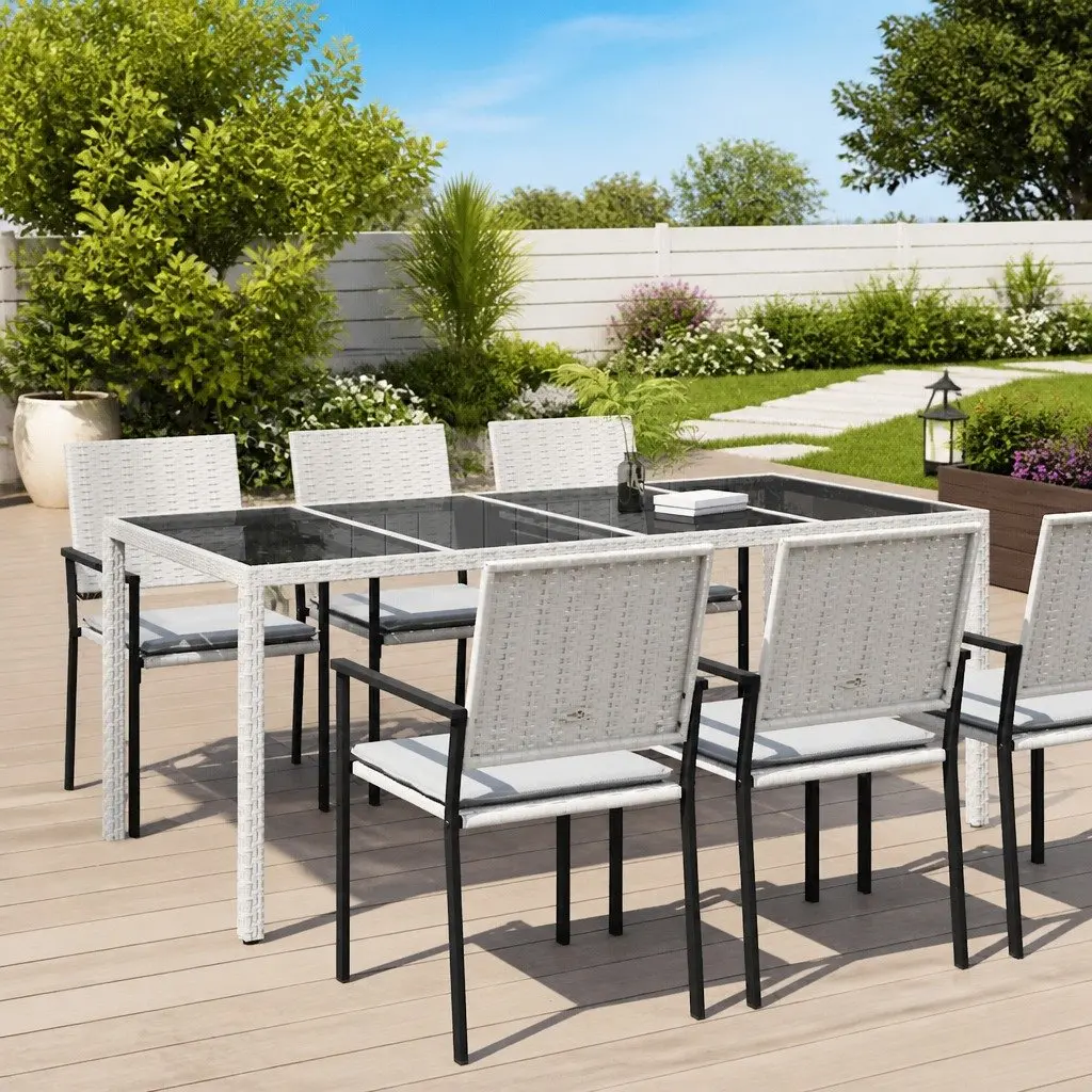 White Poly Rattan Garden Dining Table 190x90x75cm