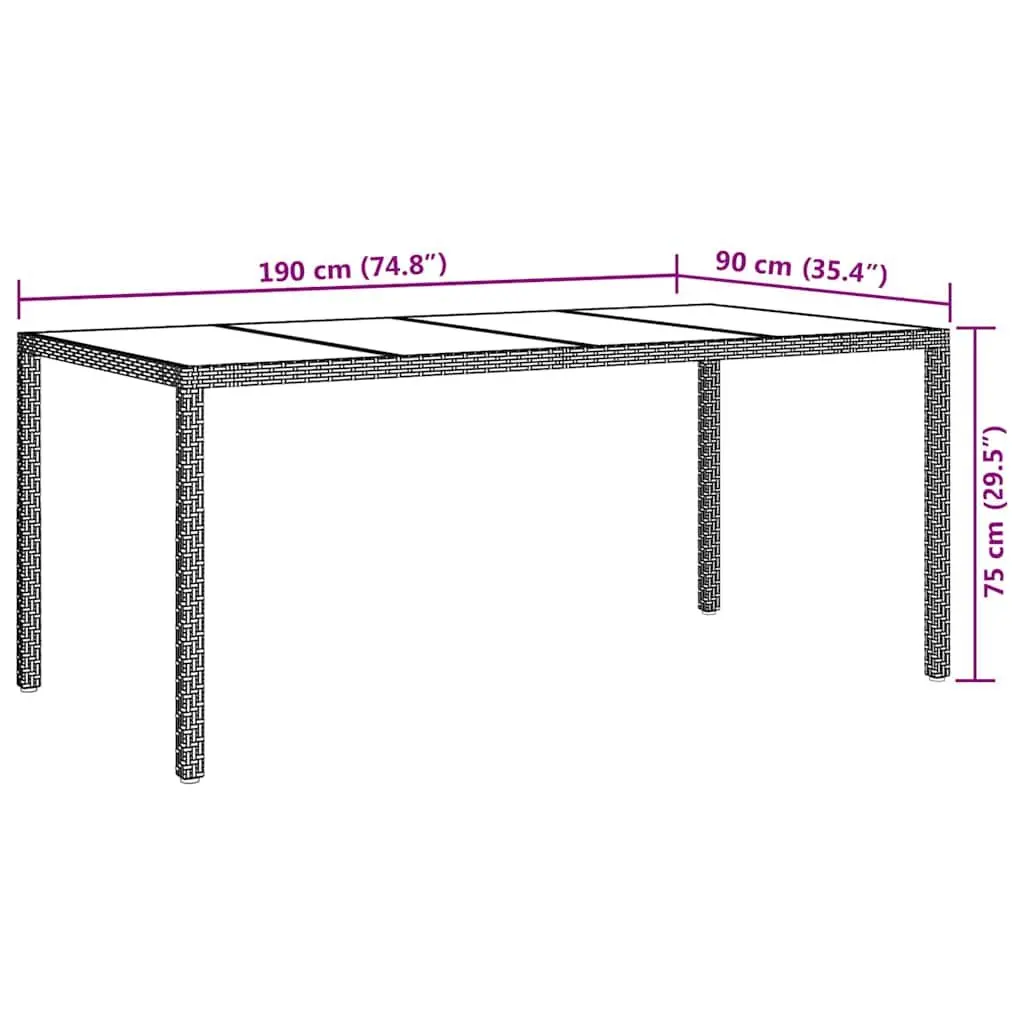 White Poly Rattan Garden Dining Table 190x90x75cm