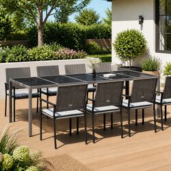 Grey Outdoor Dining Table 250x100x75cm with Steel Frame